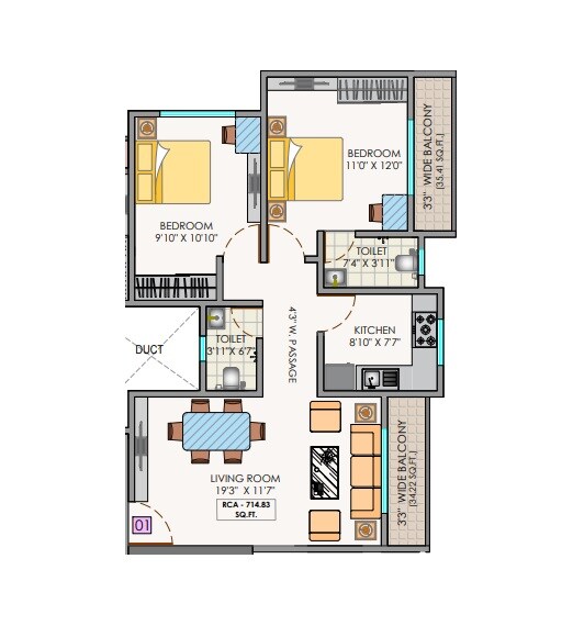 Floor plan of 2 BHK 715 Sq. Ft. Apartment in Shree Samarth Paradise, Thane
