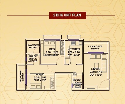 Floor plan of 2 BHK 445 Sq. Ft. Apartment in Shree Samruddhi Heights, Thane