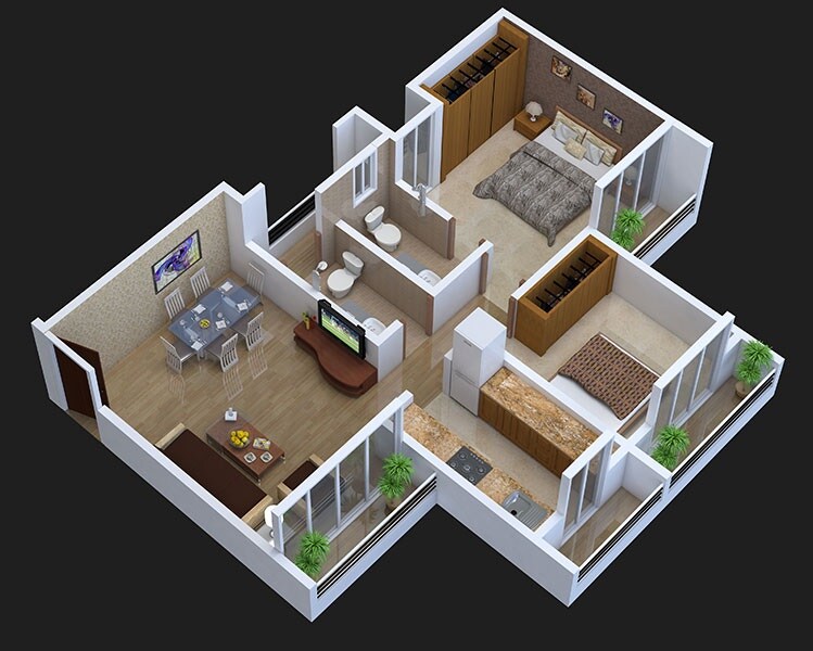 Floor plan of 2 BHK 600 Sq. Ft. Apartment in Shree Sankalp, Thane
