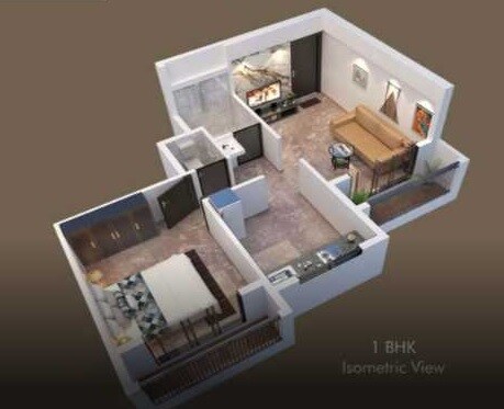 Floor plan of 1 BHK 359 Sq. Ft. Apartment in Shree Satish Oak Height, Thane
