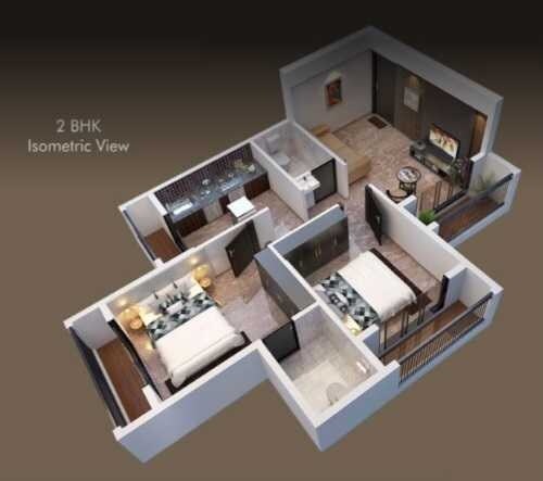 Floor plan of 2 BHK 486 Sq. Ft. Apartment in Shree Satish Oak Height, Thane