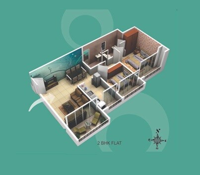 Floor plan of 2 BHK Apartment - 592 sq. ft. in Shree Savali, Thane