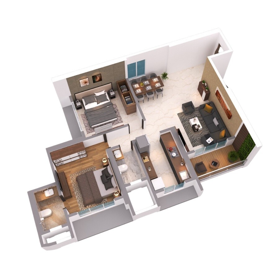 Floor plan of 2 BHK 646 Sq. Ft. Apartment in Shree Savaliya Sky, Thane