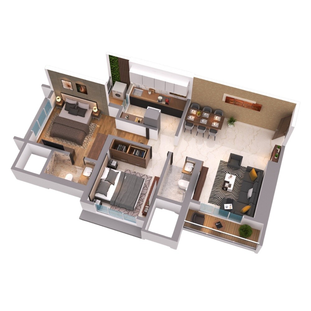 Floor plan of 2 BHK 669 Sq. Ft. Apartment in Shree Savaliya Sky, Thane