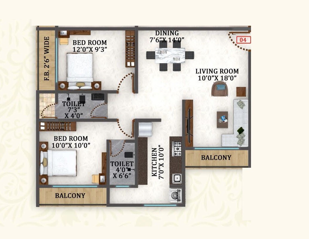 Floor plan of 2 BHK 623 Sq. Ft. Apartment in Shree SD Galaxy, Thane