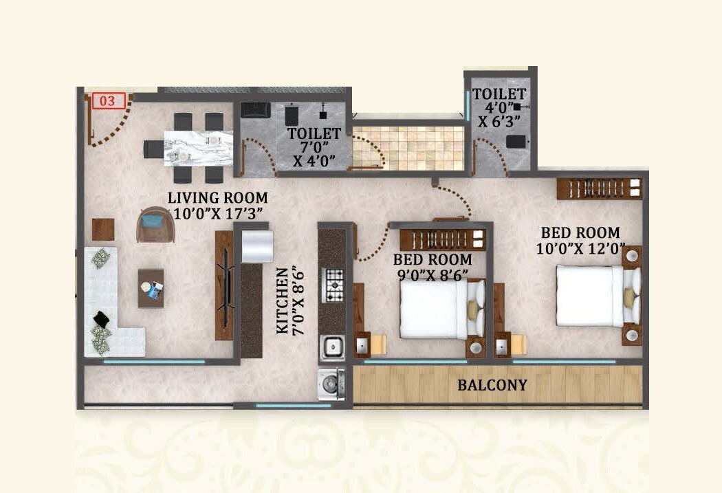 Floor plan of 2 BHK 771 Sq. Ft. Apartment in Shree SD Galaxy, Thane