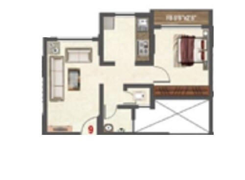 Floor plan of 1 BHK 398 Sq. Ft. Apartment in Shree Shankheshwar Lakeview, Thane