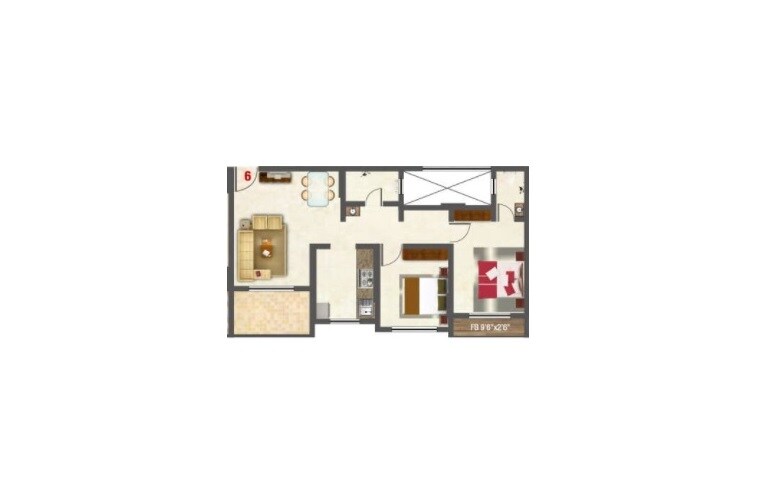 Floor plan of 2 BHK 526 Sq. Ft. Apartment in Shree Shankheshwar Lakeview, Thane