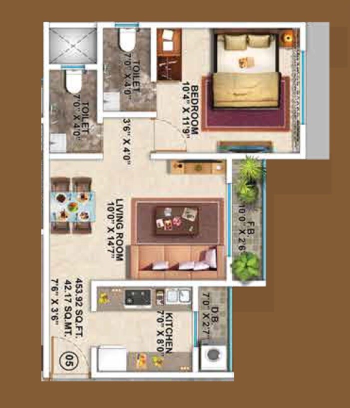 Floor plan of 1 BHK 445 Sq. Ft. Apartment in Shree Shivneri Park CHS, Thane