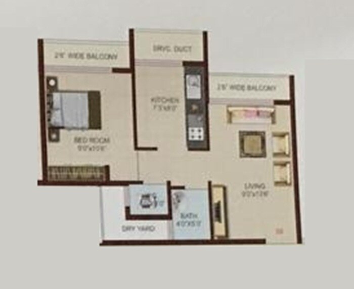 Floor plan of 1 BHK 352 Sq. Ft. Apartment in Shree Siddhganesh Tapovan, Thane