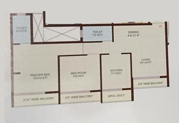 Floor plan of 2 BHK 568 Sq. Ft. Apartment in Shree Siddhganesh Tapovan, Thane