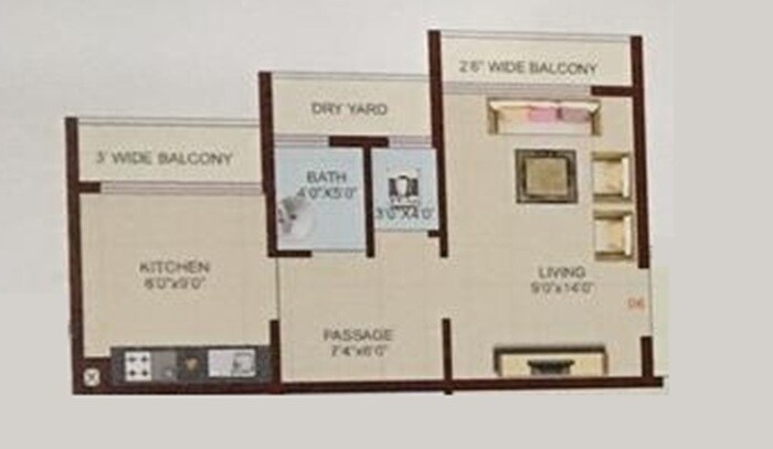 Floor plan of 280 Sq. Ft. Studio in Shree Siddhganesh Tapovan, Thane