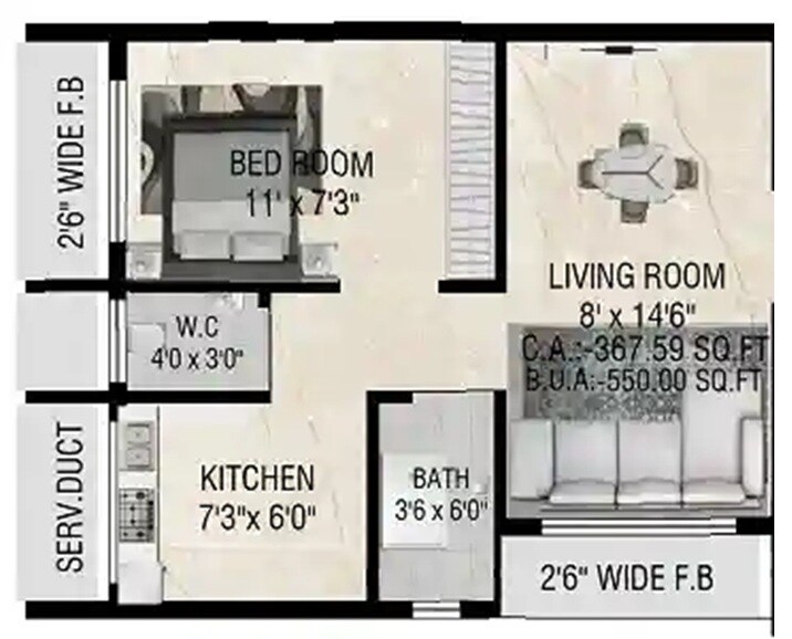 Floor plan of 1 BHK 309 Sq. Ft. Apartment in Shree Siddhivinayak Thane, Thane