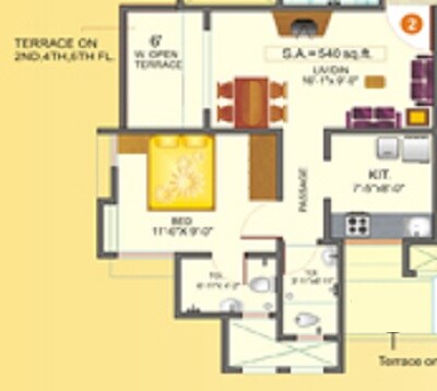 Floor plan of 1 BHK 580 Sq. Ft. Apartment in Shree Srushti, Thane