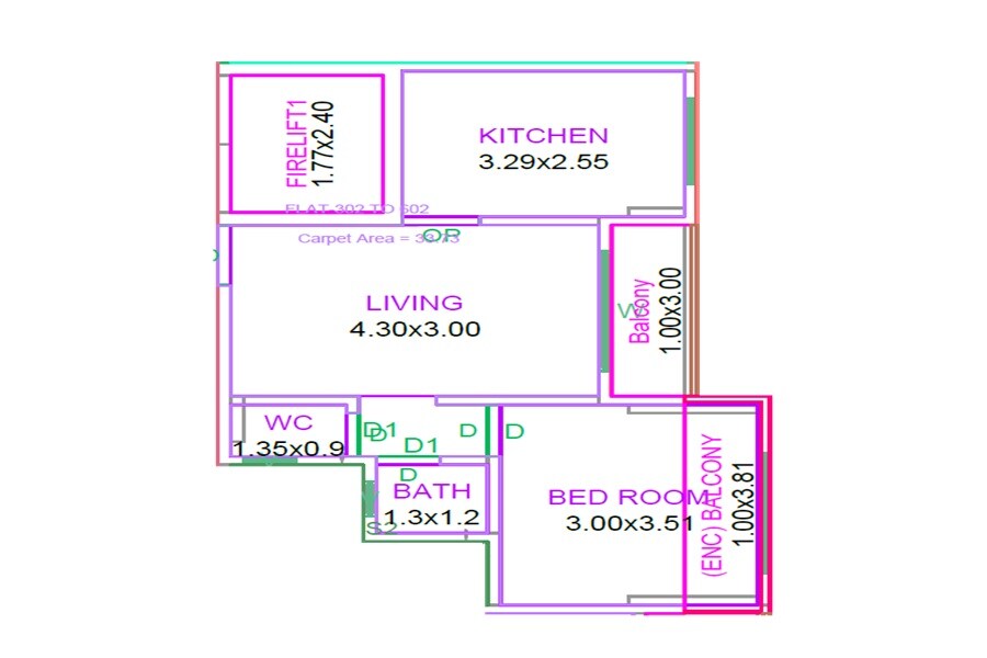 Floor plan of 1 BHK Apartment - 363 sq. ft. in Shree Sujata Heights, Thane