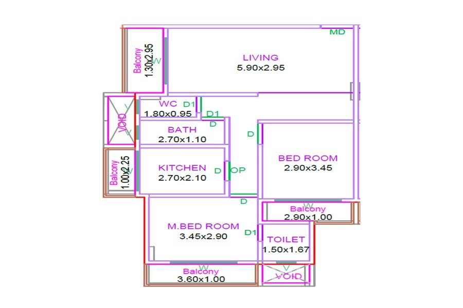 Floor plan of 2 BHK Apartment - 472 sq. ft. in Shree Sujata Heights, Thane