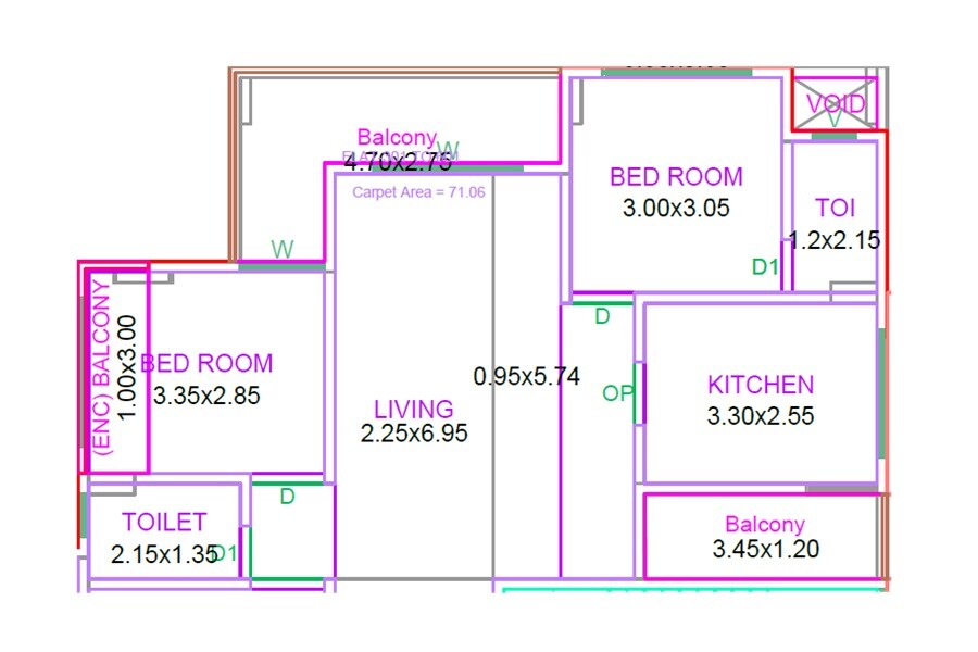 Floor plan of 2 BHK Apartment - 765 sq. ft. in Shree Sujata Heights, Thane
