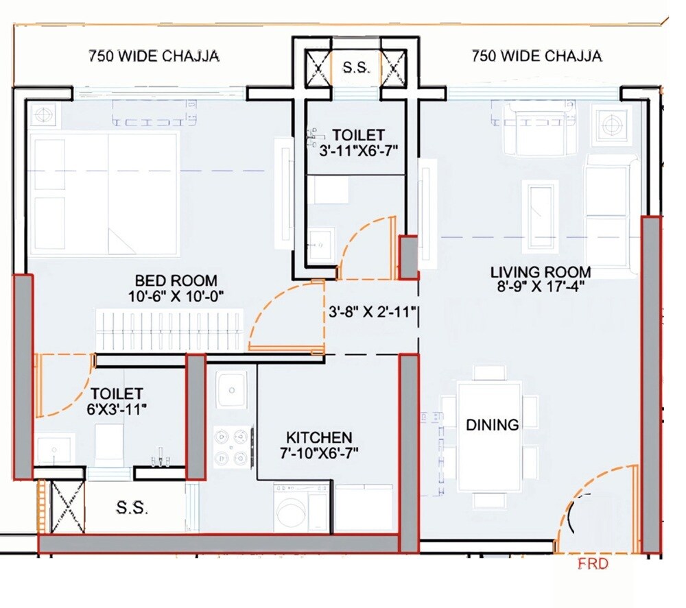 Floor plan of 1 BHK 403 Sq. Ft. Apartment in Shree Swastick Mangalam, Thane