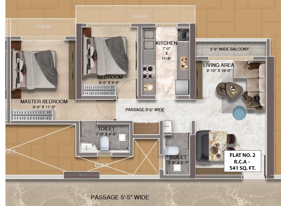 Floor plan of 2 BHK 541 Sq. Ft. Apartment in Shree Swastik Kingsman Residency, Thane