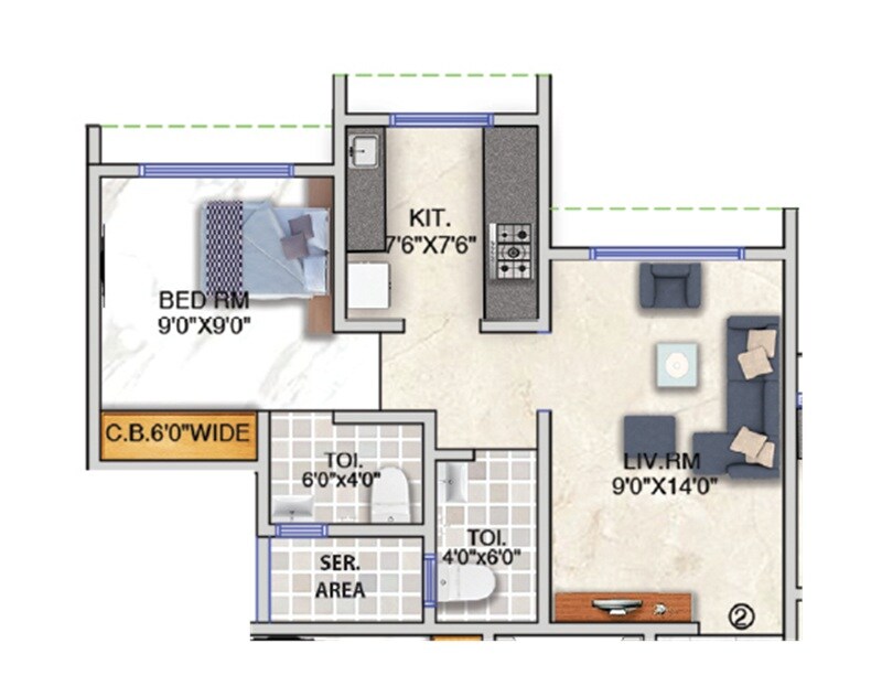 Floor plan of 1 BHK 376 Sq. Ft. Apartment in Shree The Vaidiki Crown, Thane