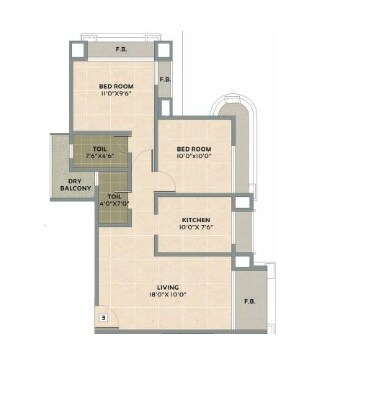 Floor plan of 2 BHK 735 Sq. Ft. Apartment in Shree Tirupati STG Signature Residency, Thane