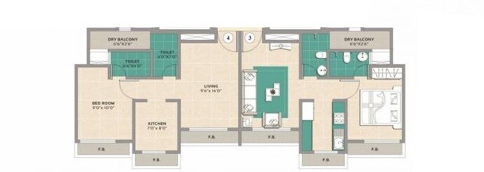 Floor plan of 1 BHK 695 Sq. Ft. Apartment in Shree Tirupati Marina, Thane