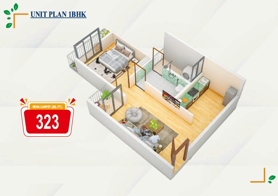 Floor plan of 1 BHK 323 Sq. Ft. Apartment in Shree Usha Residency, Thane
