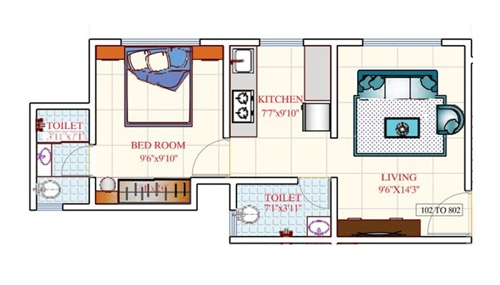 Floor plan of 1 BHK 301 Sq. Ft. Apartment in Shree Vakratunda Green Touch, Thane