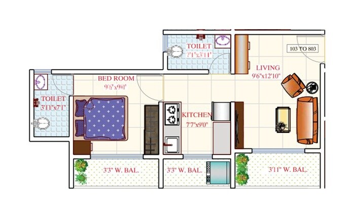 Floor plan of 1 BHK 384 Sq. Ft. Apartment in Shree Vakratunda Green Touch, Thane