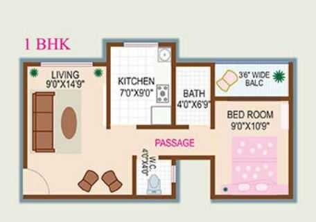 Floor plan of 1 BHK 441 Sq. Ft. Apartment in Shree Vallabh Chintamani Park, Thane