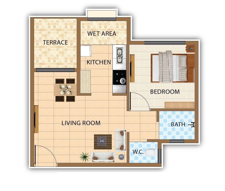 Floor plan of 1 BHK 262 Sq. Ft. Apartment in Shree Vasturachana Vrundavan, Thane