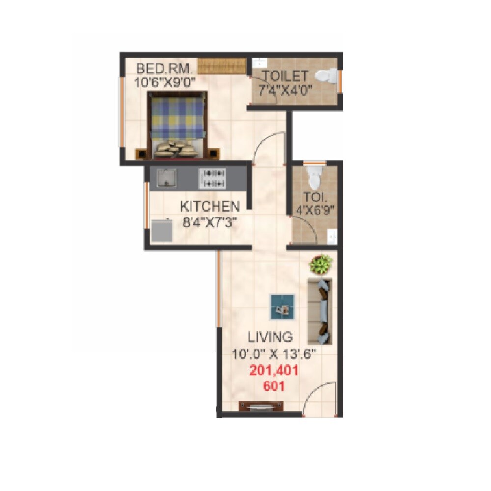 Floor plan of 1 BHK 500 Sq. Ft. Apartment in Shree Vatika, Thane