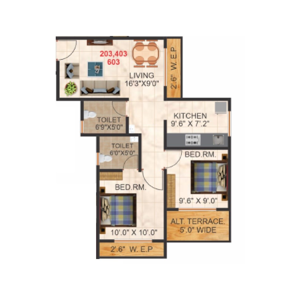 Floor plan of 2 BHK 620 Sq. Ft. Apartment in Shree Vatika, Thane