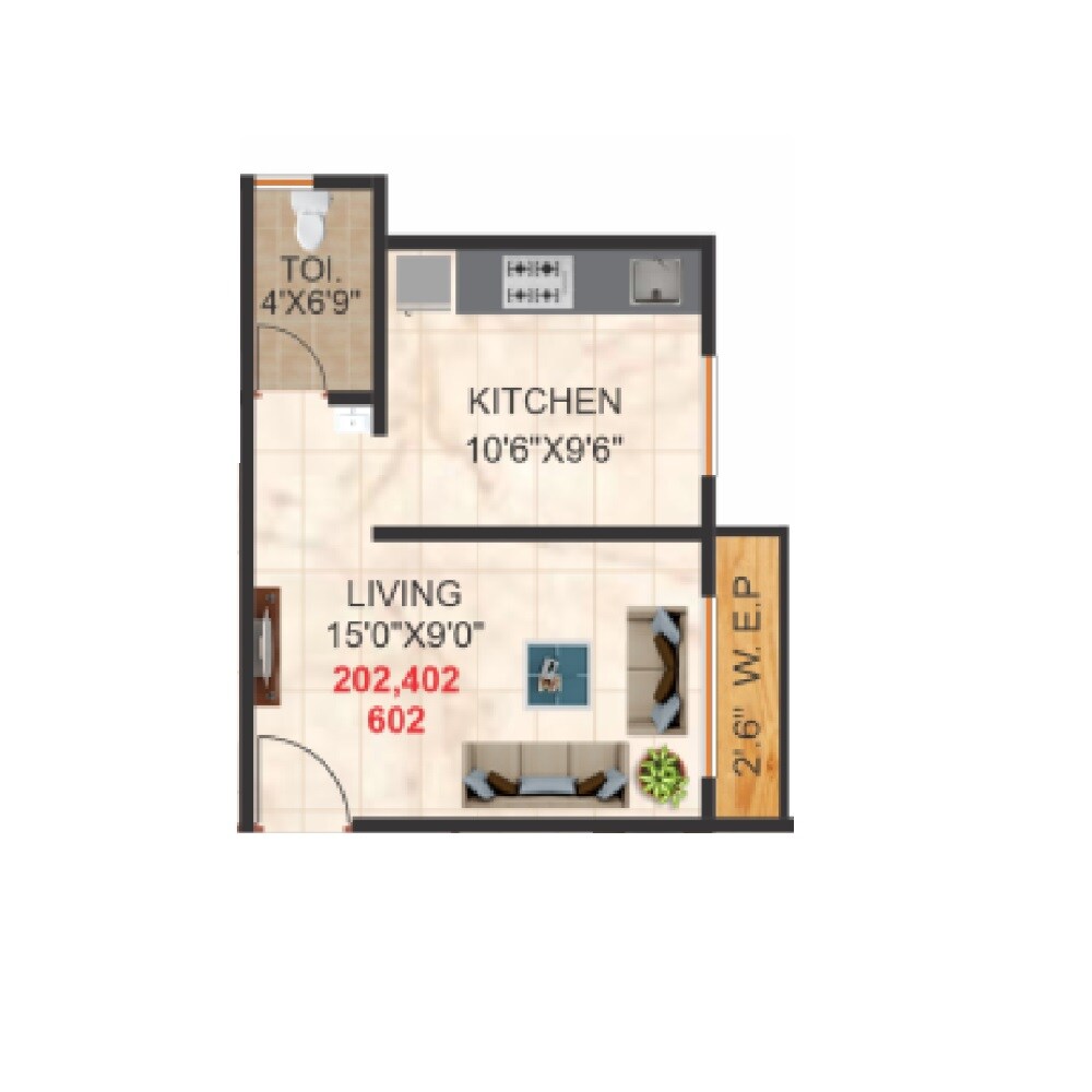 Floor plan of 280 Sq. Ft. Studio in Shree Vatika, Thane