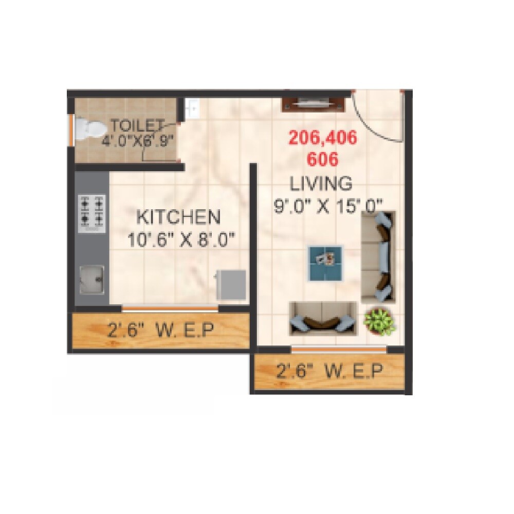Floor plan of 315 Sq. Ft. Studio in Shree Vatika, Thane