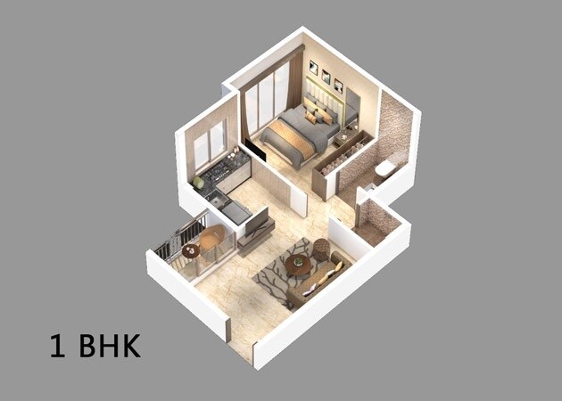 Floor plan of 1 BHK 330 Sq. Ft. Apartment in Shree Vrundavan Park, Thane