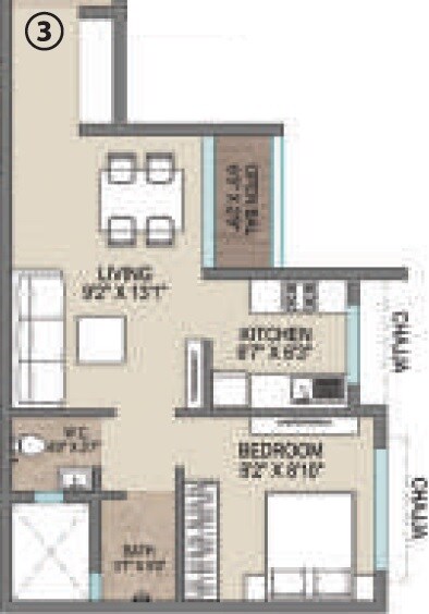 Floor plan of 1 BHK 351 Sq. Ft. Apartment in Shree Vrundavan Park, Thane
