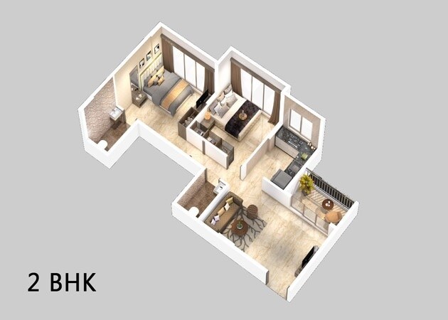 Floor plan of 2 BHK 518 Sq. Ft. Apartment in Shree Vrundavan Park, Thane