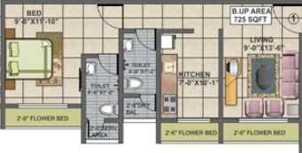 Floor plan of 1 BHK 725 Sq. Ft. Apartment in Shree Vrushti, Thane