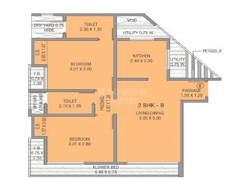 Floor plan of 2 BHK 510 Sq. Ft. Apartment in Shree Yash Paradise, Thane