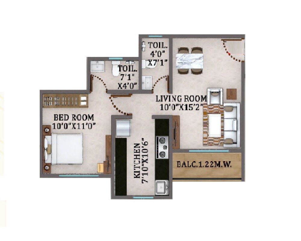Floor plan of 1 BHK 489 Sq. Ft. Apartment in Shree Yashwant Heights, Thane