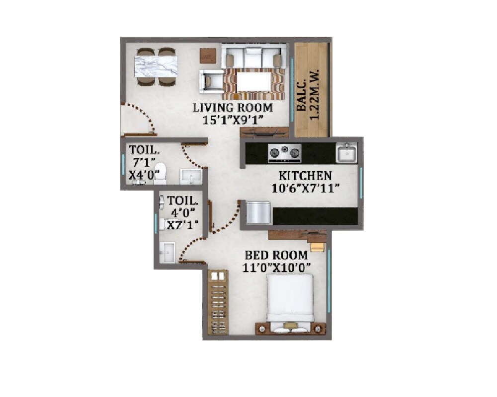 Floor plan of 1 BHK 515 Sq. Ft. Apartment in Shree Yashwant Heights, Thane