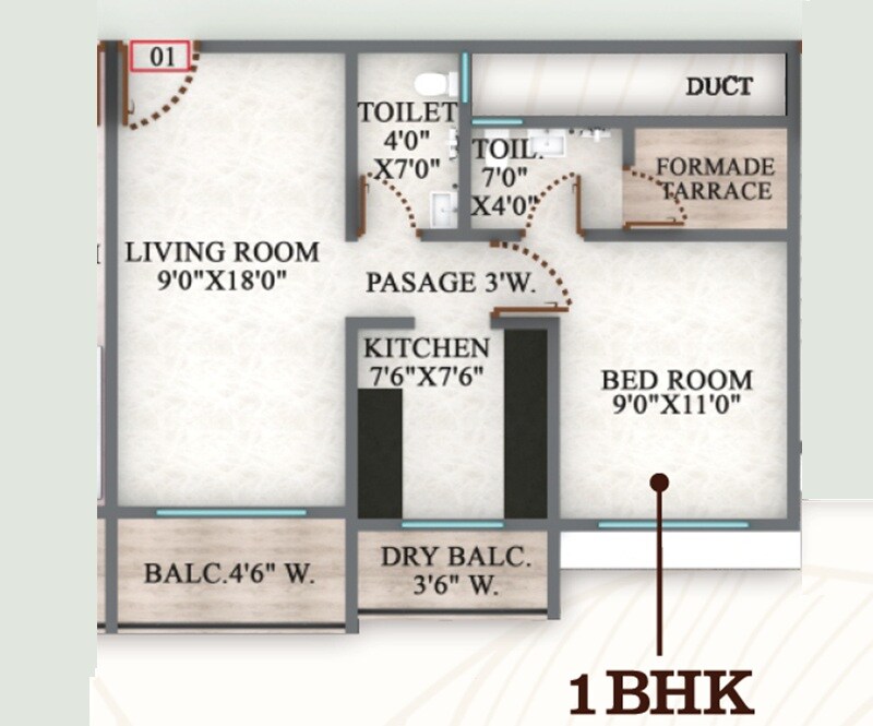 1 BHK 516 Sq. Ft. Apartment