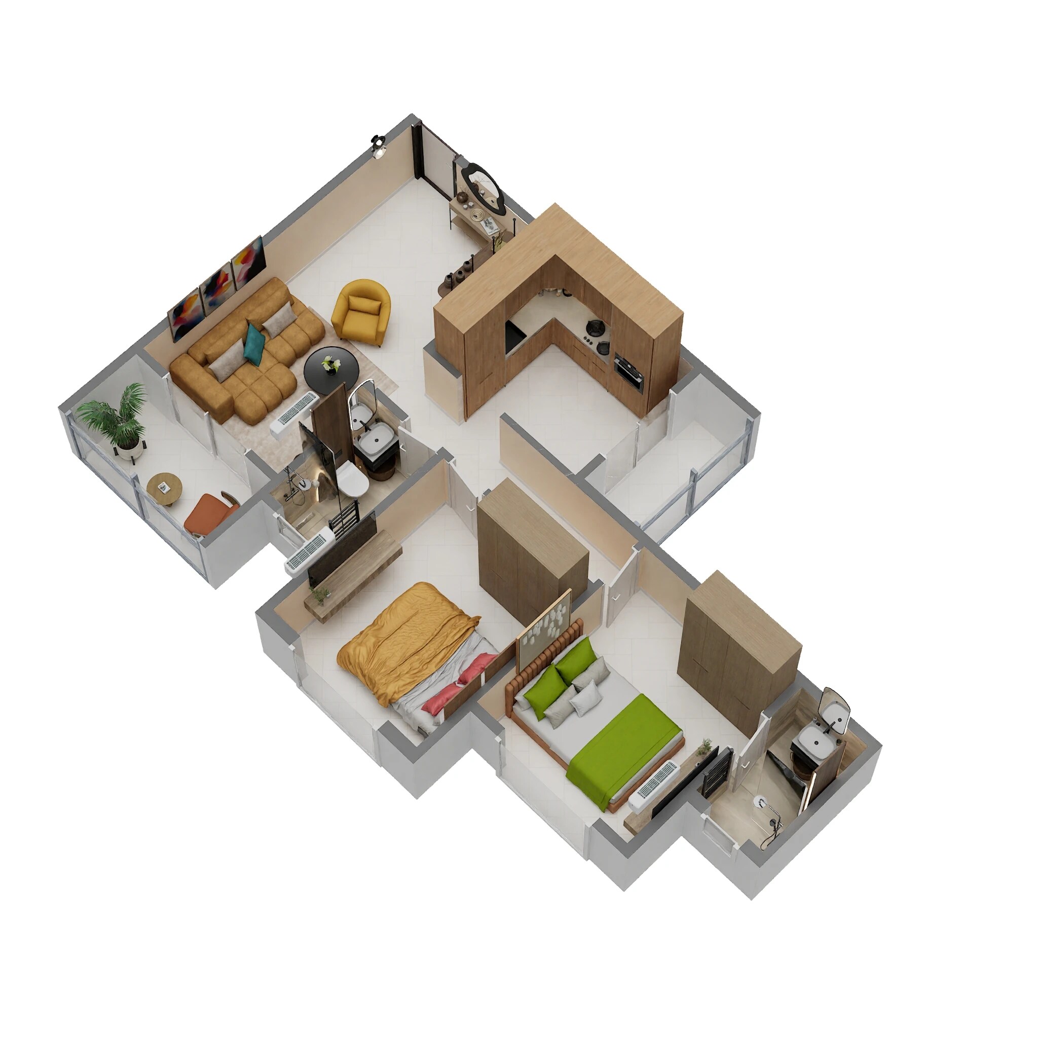 Floor plan of 2 BHK 648 Sq. Ft. Apartment in Shreeji Dattakrupa, Thane