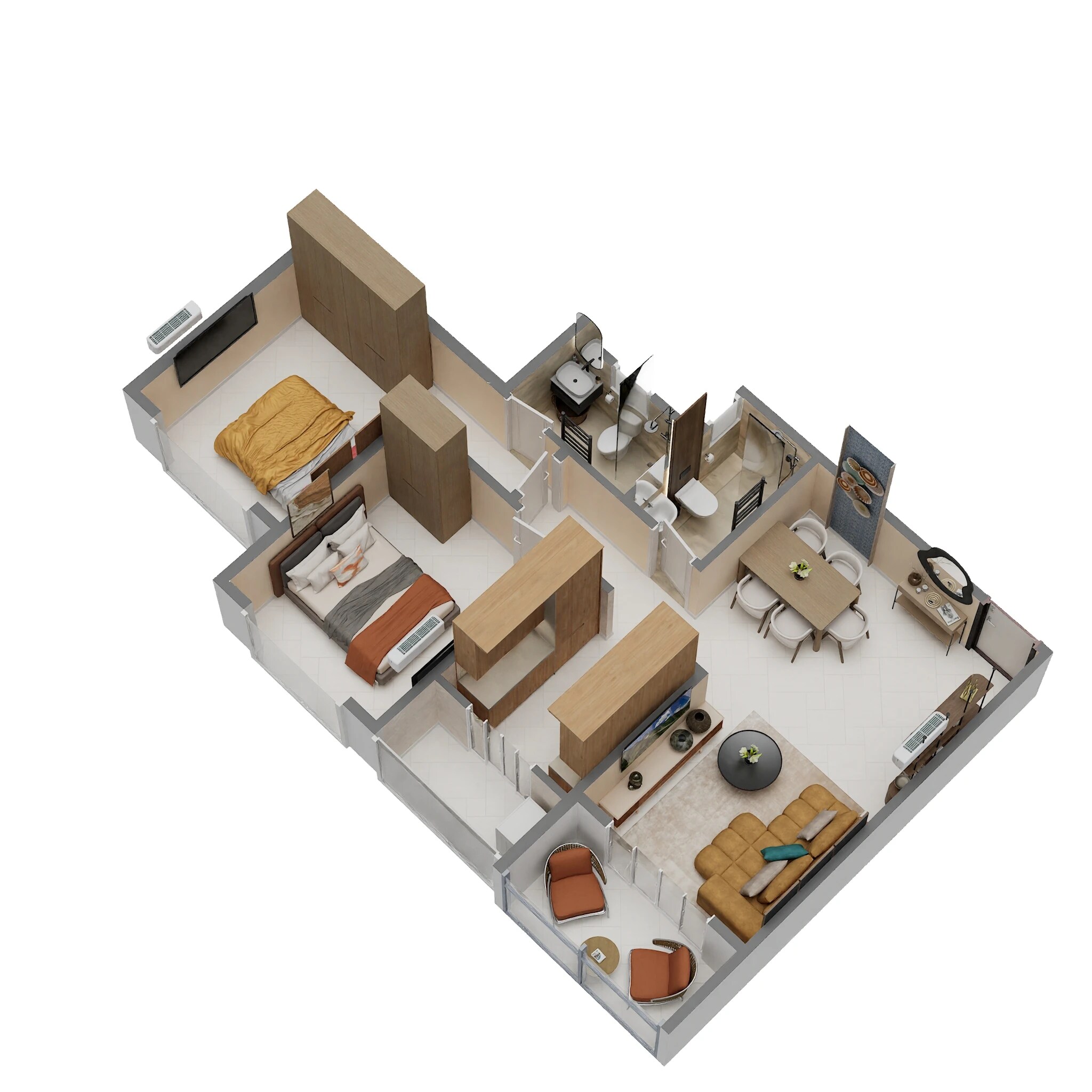 Floor plan of 2 BHK 670 Sq. Ft. Apartment in Shreeji Dattakrupa, Thane