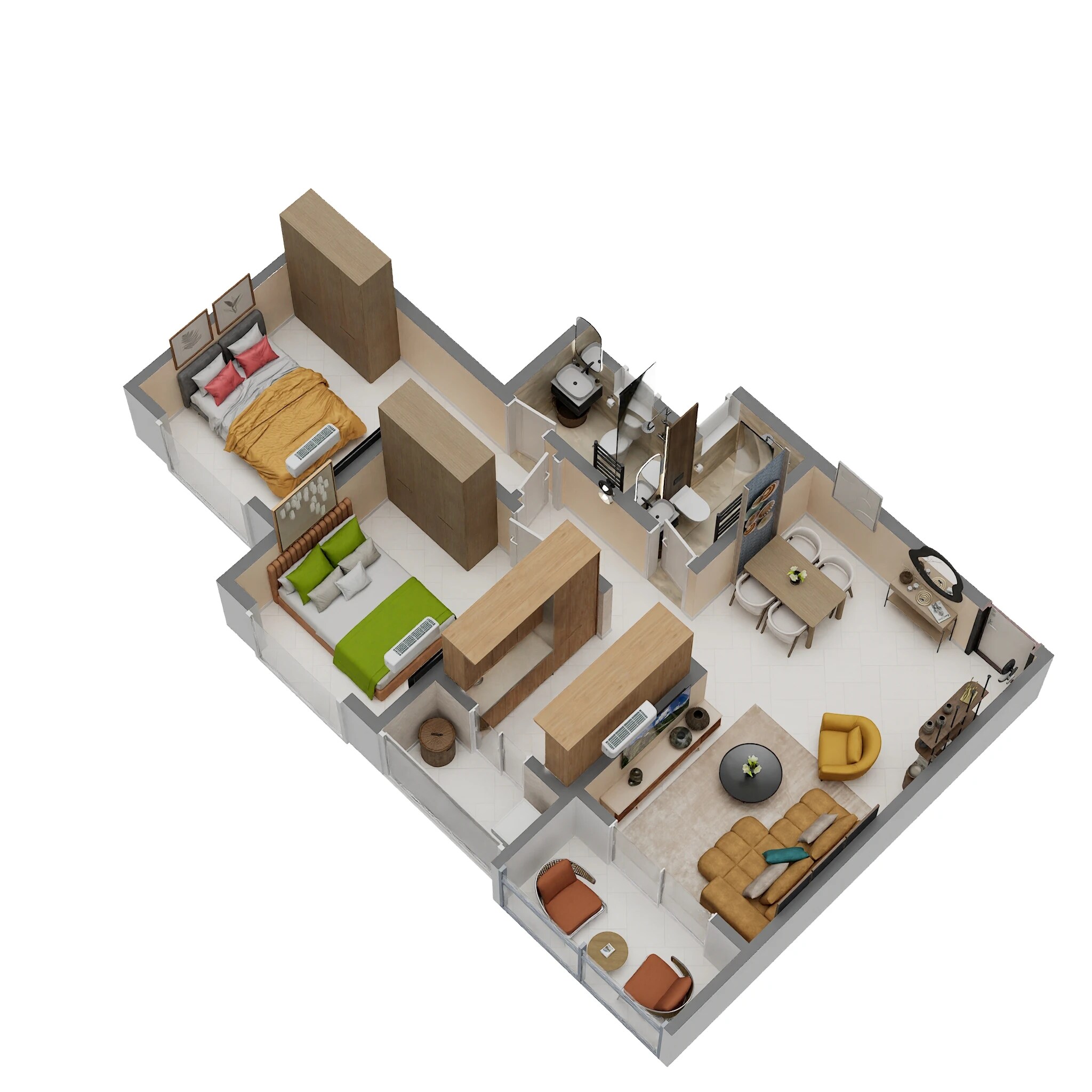 Floor plan of 2 BHK 707 Sq. Ft. Apartment in Shreeji Dattakrupa, Thane
