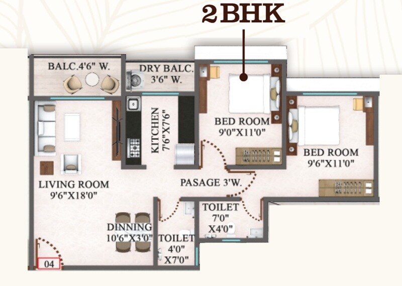 2 BHK 707 Sq. Ft. Apartment