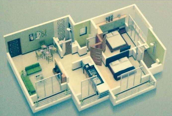 Floor plan of 2 BHK 392 Sq. Ft. Apartment in Shubh Shreeji Garden, Thane