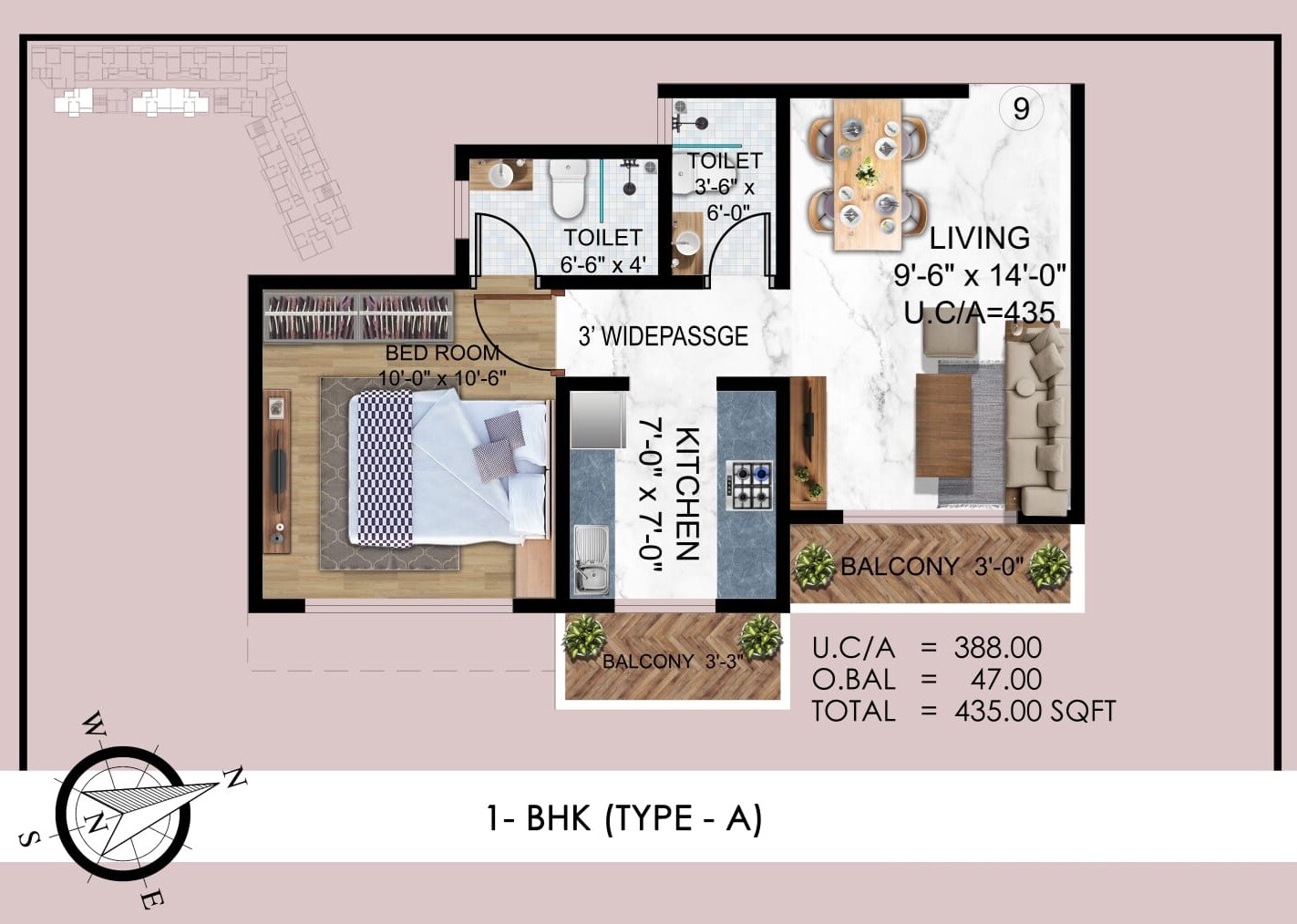 Floor plan of 1 BHK 435 Sq. Ft. Apartment in Shreeji Nirvana Heights, Thane