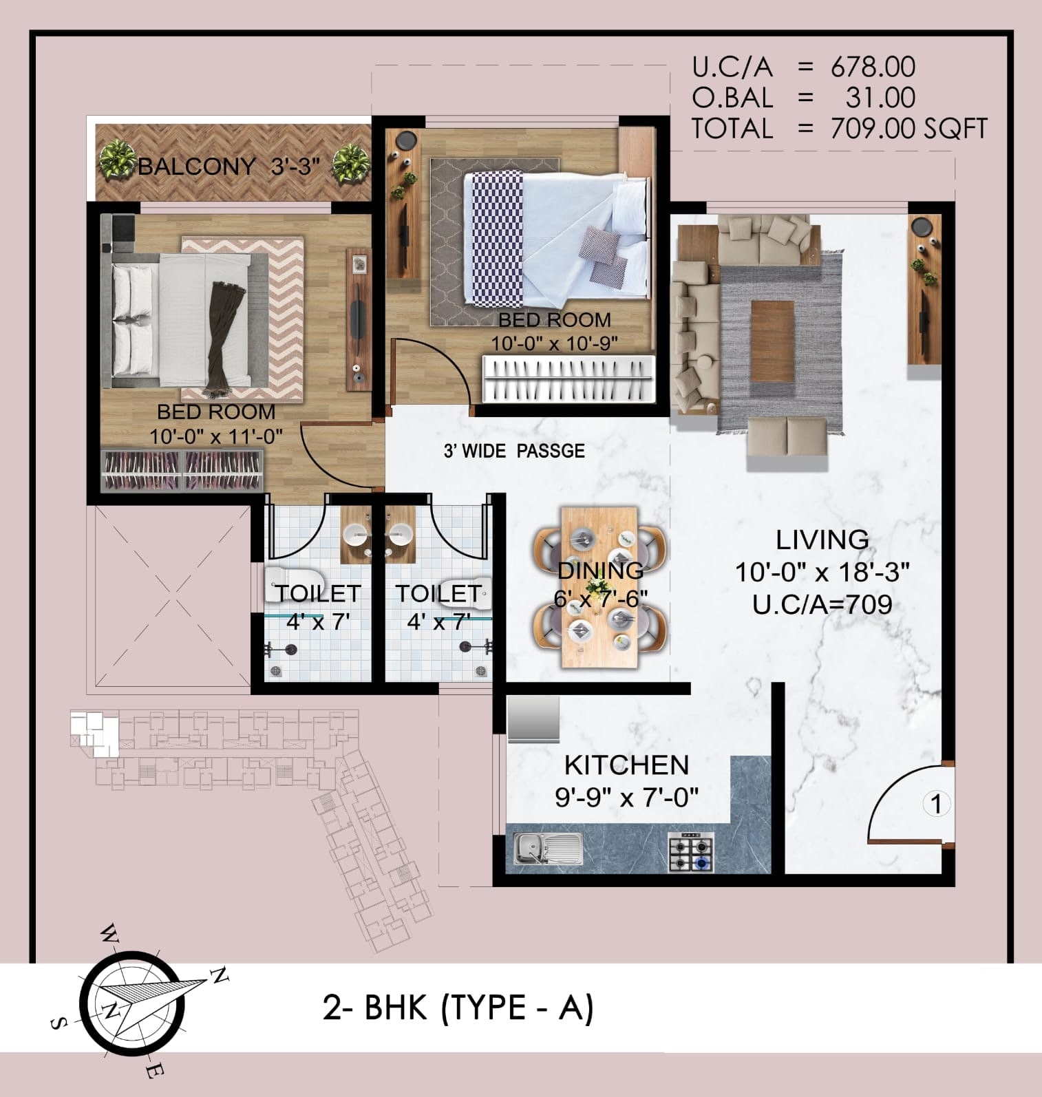 Floor plan of 2 BHK 709 Sq. Ft. Apartment in Shreeji Nirvana Heights, Thane